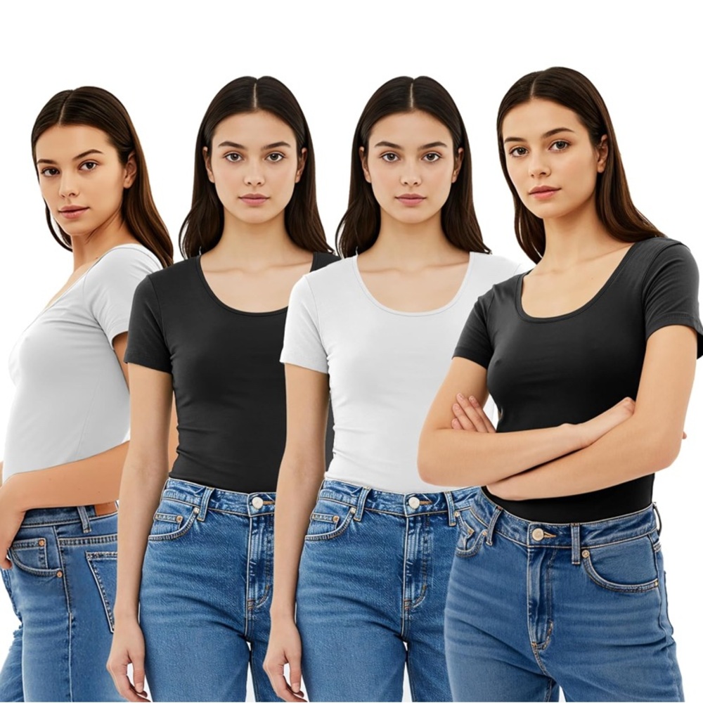 New! Emmalise Women's Short Sleeve shirts. 3pk (2-black 1-white) size-XL